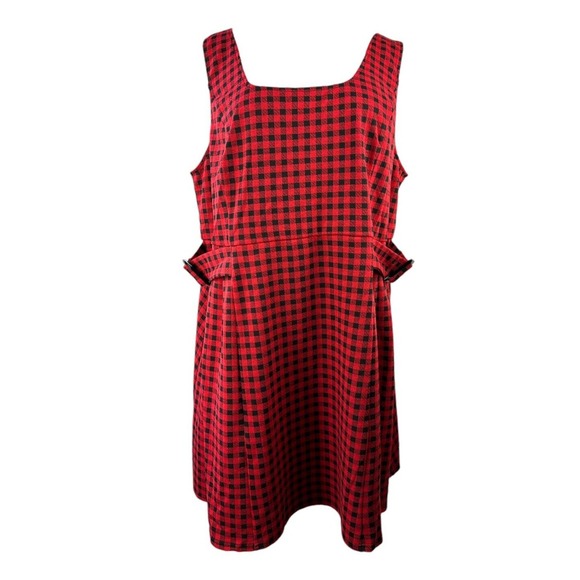 City Chic Pinafore Dress Plaid Checks Pini Gingham Red Black Buckle Plus Size 22 - Picture 5 of 11
